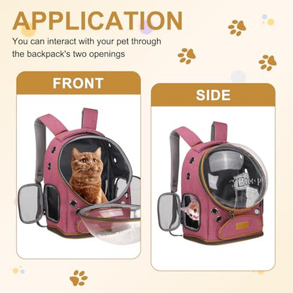 Pet Backpack Carrier, Portable and Ventilated, Oxford Cloth, Dog Cat Travel Bag with Transparent Cover 12.6", (Pink, 1 Pcs), Intended for Hiking/Camping/Traveling - color: Pink