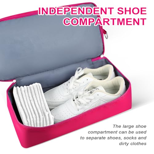WOOMADA Weekender Bag for Women, Travel Duffel Bags with Shoe Compartment & Wet Pocket, Personal Item Bag for Airlines - color: Hot Pink