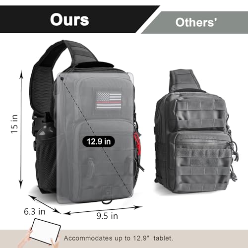Rover Sling Pack Tactical Shoulder Sling Bag Backpack with Bottle Holder Crossbody Chest Bag, Black with Red Rope/Patch - color: Black With Red