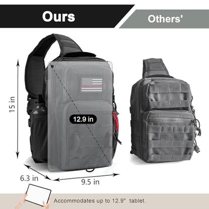 Rover Sling Pack Tactical Shoulder Sling Bag Backpack with Bottle Holder Crossbody Chest Bag, Black with Red Rope/Patch - color: Black With Red