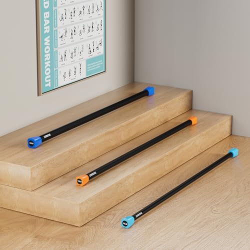 LIONSCOOL Workout Weighted Bar,Padded Exercise Weight Bar, Solid Steel Stretching weighted bar set for Body Sculpting, Physical Therapy,Body Toning - size: Set of 3 - 10LB, 15LB and 20LB