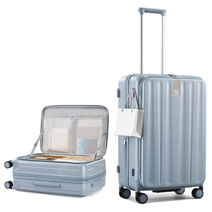 Hanke 24 Inch Expandable Luggage Top Opening Checked Bag Luggage Hard Shell Suitcases with Wheels Lightweight Travel Luggage Medium Suitcase with Lock for Woman Men-Grey - color: Grey, size: 24 Inch Expandable