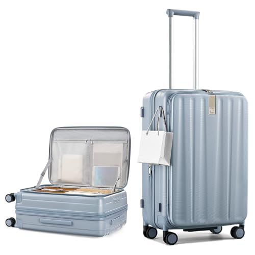 Hanke 24 Inch Expandable Luggage Top Opening Checked Bag Luggage Hard Shell Suitcases with Wheels Lightweight Travel Luggage Medium Suitcase with Lock for Woman Men-Grey - color: Grey, size: 24 Inch Expandable