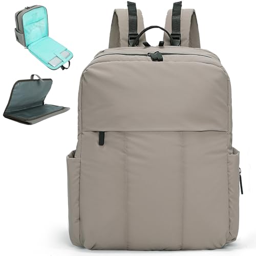 MOMINSIDE Diaper Bag Backpack - Large Puffer Diaper Bag - Neoprene Diaper Bag Quilted Baby Bag, Large Changing Pad, 15 Pockets, Lightweight, Grey - color: Grey