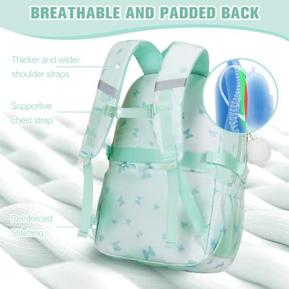 Bevalsa Backpack for Girls 3PCS Teen Girls Backpack for School with Lunch Bag Pencil Case Green Cute Kids Laptop Backpacks Bookbag for Elementary Middle High School College Student (Butterfly) - color: Green Butterfly