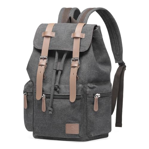 DTGN Vintage Canvas Backpack for Men & Women, Durable Casual Daypack with Leather Accent, Fits for College, Work, Travel, & Outdoor, Black - color: Black