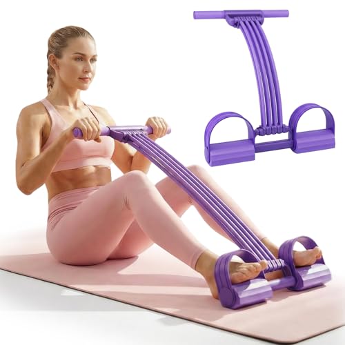Pedal Resistance Bands with Handles, Upgrade Adjustable 8-Tubes Multifunction Tension Rope, Foot Pedal Resistance Bands for Fashion Puller Exercise Abdomen Waist Arm Leg - color: Purple