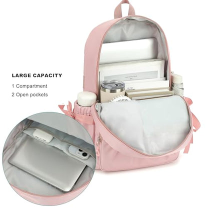 Girls High Middle School Backpack with Bows for Kids Kawaii Coquette Bookbag 5-12 - color: Pink, size: Large (17"h)