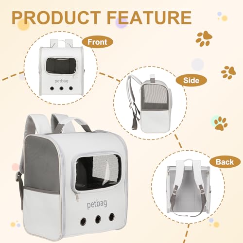 Pet Backpack Carrier, Portable and Ventilated, Oxford Cloth, Dogs Cats and Small Animal Travel Bag 14.17", (White, 1 Pcs), Intended for Hiking/Camping/Traveling - color: White