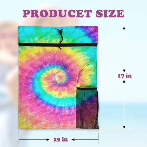 Tie Dye Drawstring Backpack, 15” x 17” Waterproof Swim Bag for Beach Swimming Pool, Lightweight Foldable Gym Bag with Water Bottle Holder for Sports Travel - color: Tie Dye