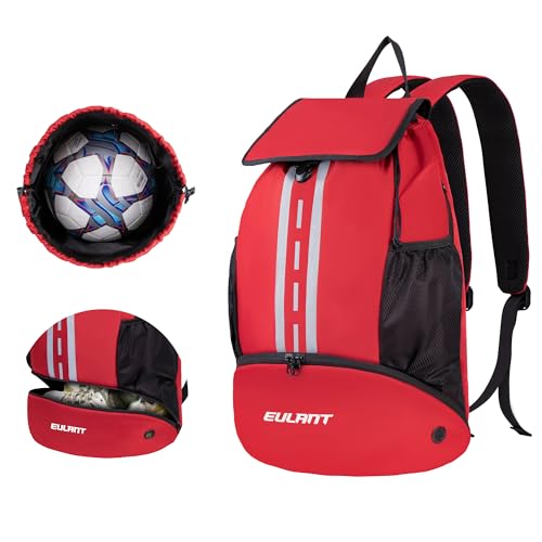 EULANT Soccer Backpack with Shoes Compartment, Waterproof Drawstring Bag for Sport Gym Swim Yoga Travel Football Volleyball - color: Upgraded Red