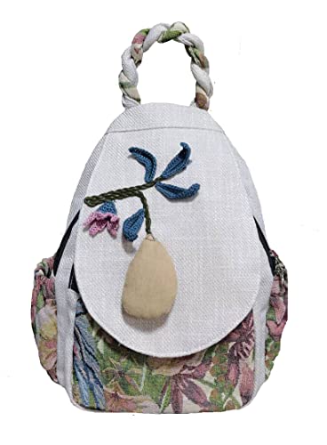 Small Canvas Backpack, Retro Boho Washed Hippie for Women Daily Commute (Mango Decorations) - color: Mango