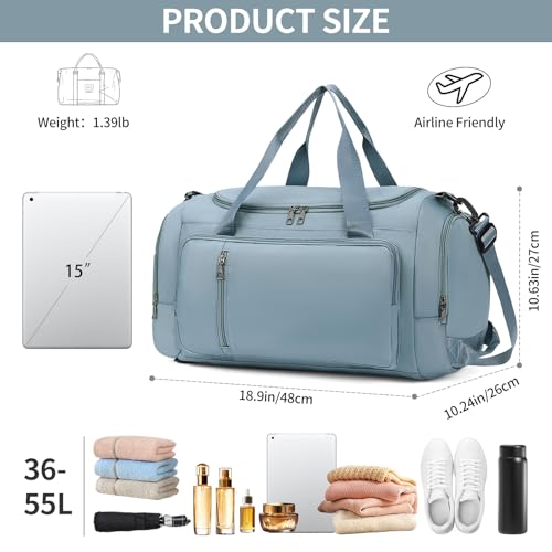 Gym Bags for Women Sports Backpack with Shoe Compartment & Wet Pocket Duffel Bag Carry On Weekender Bag Fitness Travel - color: Blue