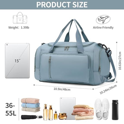 Gym Bags for Women Sports Backpack with Shoe Compartment & Wet Pocket Duffel Bag Carry On Weekender Bag Fitness Travel - color: Blue
