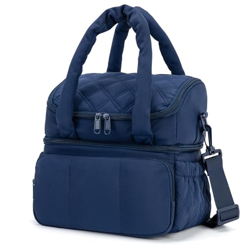 Lunch Bag for Women, Double Deck Lunch Bag Women Insulated Soft, Quilted Puffer Small Cooler Lightweight for Work Travel Beach Picnic, Large(Double Deck), Navy - color: Navy, size: Double Deck