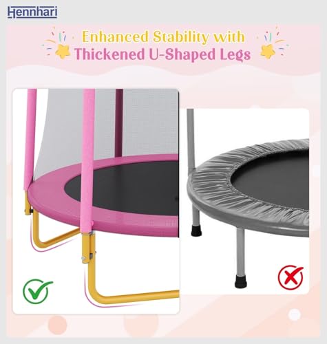 5 FT Kids Trampoline with Safety Enclosure Net, Indoor Outdoor Toddler Trampoline with U-Shaped Legs & Foam Poles, Mini Trampoline for Kids - color: Pink