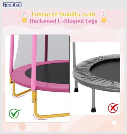 5 FT Kids Trampoline with Safety Enclosure Net, Indoor Outdoor Toddler Trampoline with U-Shaped Legs & Foam Poles, Mini Trampoline for Kids - color: Pink