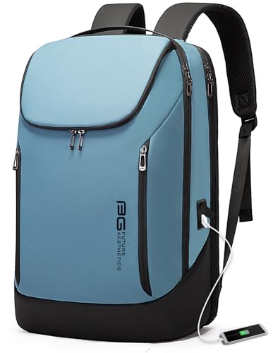 BANGE Business Smart Backpack Waterproof fit 15.6 Inch Laptop Backpack with USB Charging Port,Travel Durable Backpack (Light Blue(three Pocket), Medium) - color: Light Blue