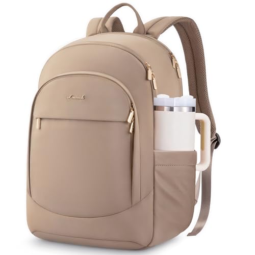 LOVEVOOK Travel Backpack for Women, 17.3 Laptop Backpack Women w/Large Tumbler Pockets, Water Resistant College Bookbag, Large Capacity Black Computer Backpacks for Work, Khaki - color: Classic Khaki, size: 17.3 inches