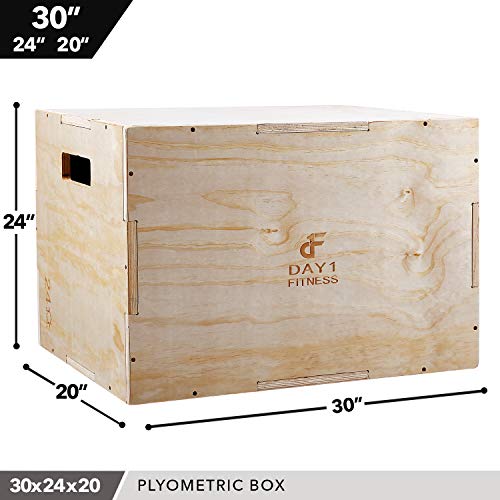 Wood Plyometric Box 30/24/20 by Day 1 Fitness, 3-in-1, for Crossfit Training, Jumps - Heavy-Duty, Non-Slip Plyo Boxes with Rounded Corners for Safety - Durable Conditioning Equipment
