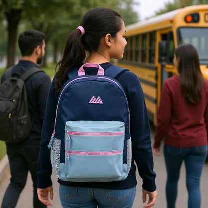 Summit Ridge Colorful Big Backpack for School Kids, Multi Pocket Backpack for Elementary, Middle School Girls, Boys with Padded Straps (Navy/Teal) - color: Navy/Teal
