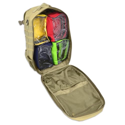 Lightning X Stocked Modular Trauma & Bleeding First Aid Responder Medical Backpack + Kit (Tan w/Hydration Bladder) - color: Tan W/ Hydration Bladder