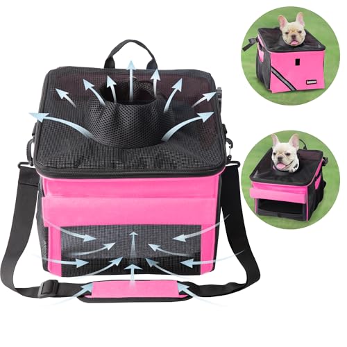 Pet Carrier Bicycle Basket Bag Pet Carrier/Booster Backpack for Dogs and Cats with Big Side Pockets,Comfy & Padded Shoulder Strap,Travel with Your Pet Safety（Pink Carnation） - color: Pink Carnation