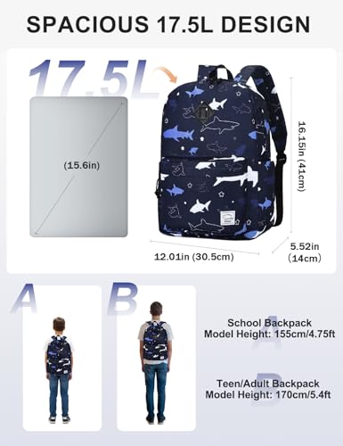 VASCHY Backpack for School, Lightweight Water Resistant Bookbag Casual Daypack for Man/Boys Shark - color: Z-shark