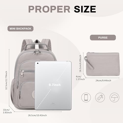 Small Backpack for Women, 2PCS Mini Backpack for Ladies Bookbag Purse for Women with Mini Wallet and Luggage Strap, Gray - color: Grey