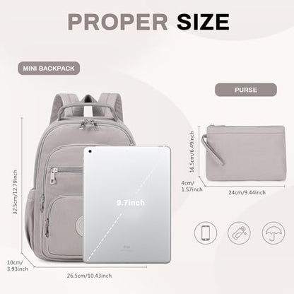 Small Backpack for Women, 2PCS Mini Backpack for Ladies Bookbag Purse for Women with Mini Wallet and Luggage Strap, Gray - color: Grey