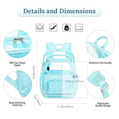Cusangel Large Clear backpack for girls women,16in TPU Plastic Bookbag,Stadium,Concert,school,work (Aqua Green) - color: Aqua Green-16in