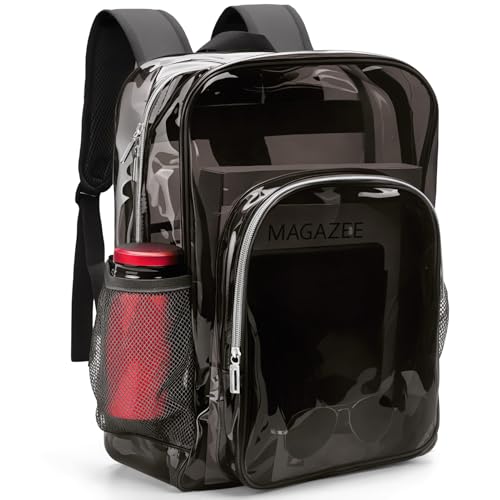 Clear Backpack School Bag Stadium Approved Heavy Duty Large PVC Laptop Transparent Backpack See Through for Sports, Work, Stadium, Security, Travel, College - H18''xW14''xD8“ - color: Black