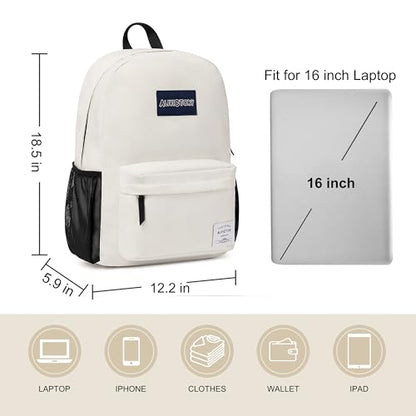 Backpack for Women Men 17 Inch Laptop Back Pack Large College Bookbag Kids Elementary Middle High School Bag for Girls Boys Teens Students Travel Work Backpacks Casual Daypack Off White - color: Off-white