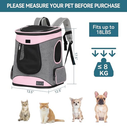 Petsfit Dog Backpack Carrier with Upgrade Waist Cushion Design to Better Fit the Waist, Suitable for Small and Medium Dogs Cats, and Rabbits up to 18 Pounds - color: aPink
