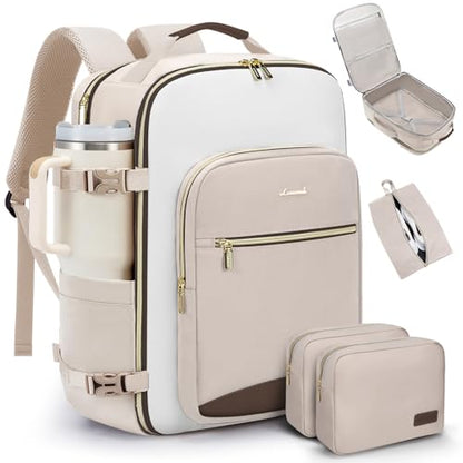 LOVEVOOK 50L Travel Backpack for Women & Men, Airline Approved Carry On Luggage with 3 Packing Cubes, TSA Overnight Bags, Waterproof Personal Item Bag, Weekender Essentials Backpacks fits 17" Laptop - color: Light Khaki-beige-coffee, size: X-Large