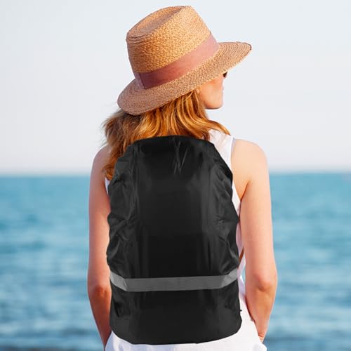 Alipis High Visibility Backpack Rain Covers with Reflective Strip Waterproof Backpack Covers Storage Pouch Anti-Slip Buckle - color: Black