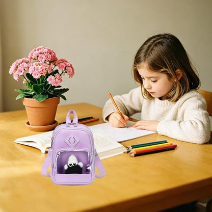 Large Capacity Kids Backpack Pencil Case Pen Bag with Clear Pocket, Cute Kawaii Pen Pouch Organizer with Adjustable Strap & Plush Doll Keychain for School Girls Boys (Purple) - color: Purple
