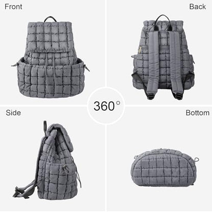 XSUIOY Quilted Backpack Purse for Women Small Lightweight Puffer Puffy College Laptop Backpack Nylon Casual Bookbag Daypack Top Flap Drawstring Padding Hiker Travel Gym Backpack(Grey) - color: Grey