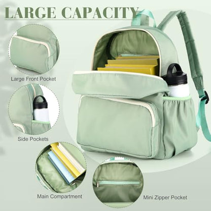 1 Piece Nylon Backpack Kids School Backpack for Toddler Girls Boys Plain Waterproof Preppy Bookbags Travel for Student (Matcha) - color: Matcha
