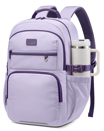 LOVEVOOK Laptop Backpack for Women, 15.6 Inch Travel Backpack with Giant Tumbler Holder Pocket, Multi-Pocket College School Bookbag Purse, Water-Resistant Work Daypack for Teacher Nurse - color: Light Purple-lilac-m, size: 15.6 inch