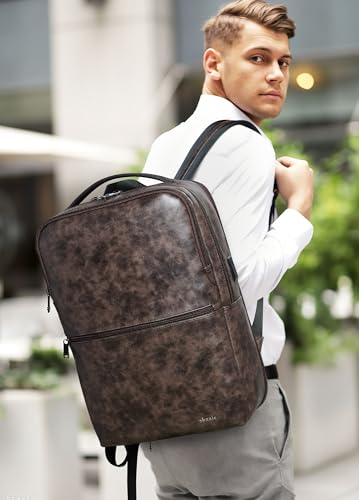 Shrrie Vegan Leather Laptop Backpack for Women&Men,16 Inch Expandable Backpack with USB Charging Port,Two-toned Coffee - color: Two-toned Coffee