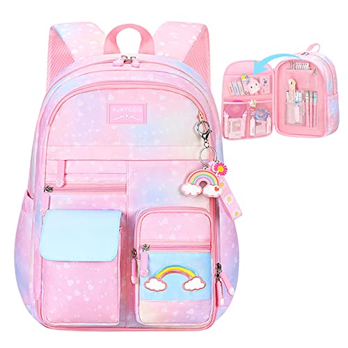 Kawaii Backpack, Pink Backpack for Girls, Kid Starry Rainbow Bookbag, Cute Backpack for Kids, Aesthetic Backpack, Pink - color: Only Pink Kawaii Backpack (1 Pc)