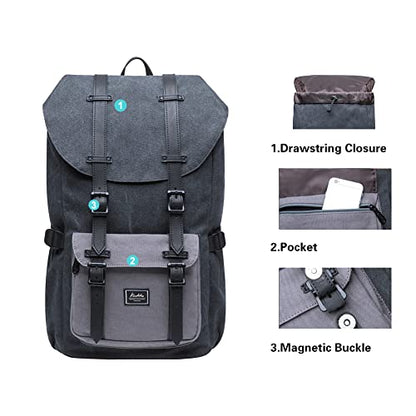 KAUKKO Laptop Outdoor Backpack Traveling Daypack Hiking Rucksack Large Capacity Bag Fits 15.6" (E5-1BG) - color: E5-1canvas Blackgrey