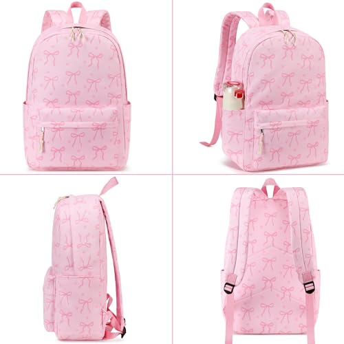 LOIDOU Girls Backpack for Kids Cute School Bookbag - color: Bow Tie Pink, size: L-17"