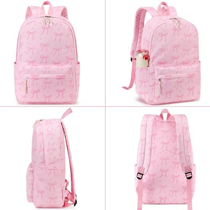 LOIDOU Girls Backpack for Kids Cute School Bookbag - color: Bow Tie Pink, size: L-17"