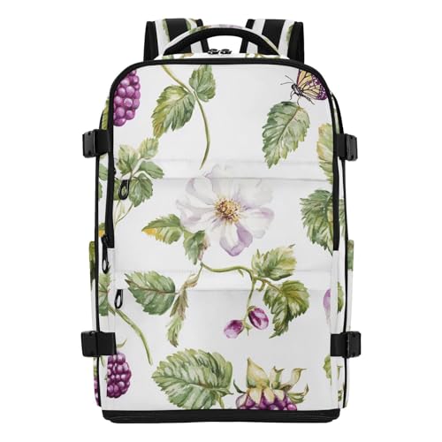 GuoChe Travel Backpack Water Resistant 20L Capacity with Independent Shoe Compartment for Travel Blackberries & White Flowers - color: Color 18