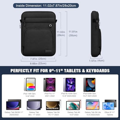 MoKo 9-11 Inch 360° Protective Tablet Sleeve Bag, Fits iPad Air M3 11, 5/4th 10.9, iPad A16 10/9/8/7th 10.2, iPadPro 11 Inch, Tab S8/S9 11, Multifunctional Bag with Shoulder and Headphone Port, Black - color: Black, style: 9-11 Inch