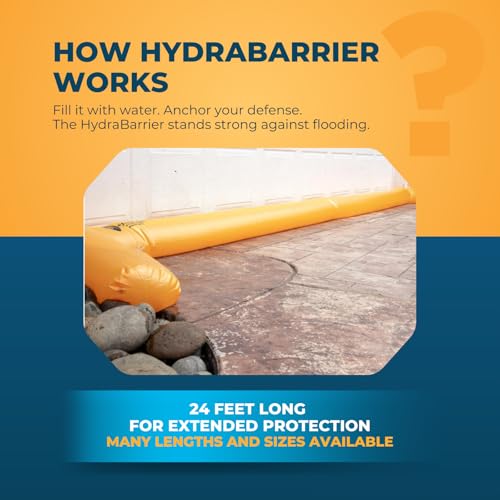 The Original HydraBarrier Standard Flood Barrier – 24 ft Long x 4 in High – Light, Reusable Sandbag Alternative – Flood Control & Diversion Tube for Home, Garage, Door & Property Protection - size: 24 Foot Length