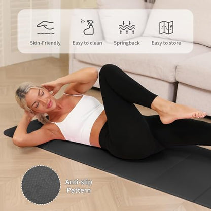 PAIDU Foldable Yoga Mat - 10mm Extra Thick, 75"26" Non-Slip Exercise Fitness Mat | SGS Eco-Certified, Portable for Yoga/Pilates/Studio/Home Workout (Black)