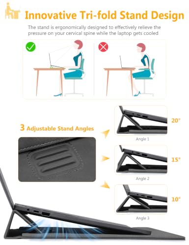 HYZUO 13 Inch Laptop Sleeve Case Bag with Adjustable Stand for MacBook Air 13 M5 A3449 M4 M3 M2 M1 2026-2018, 13" MacBook Neo 2026, MacBook Pro 13 M2 M1 2026-2016, Surface Pro, XPS 13, Space Gray - color: Space Gray, size: 13 Inch